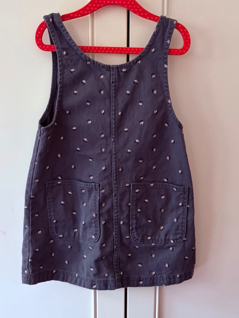 H&M Navy Pinafore Dress with Tiny Pink Embroidery